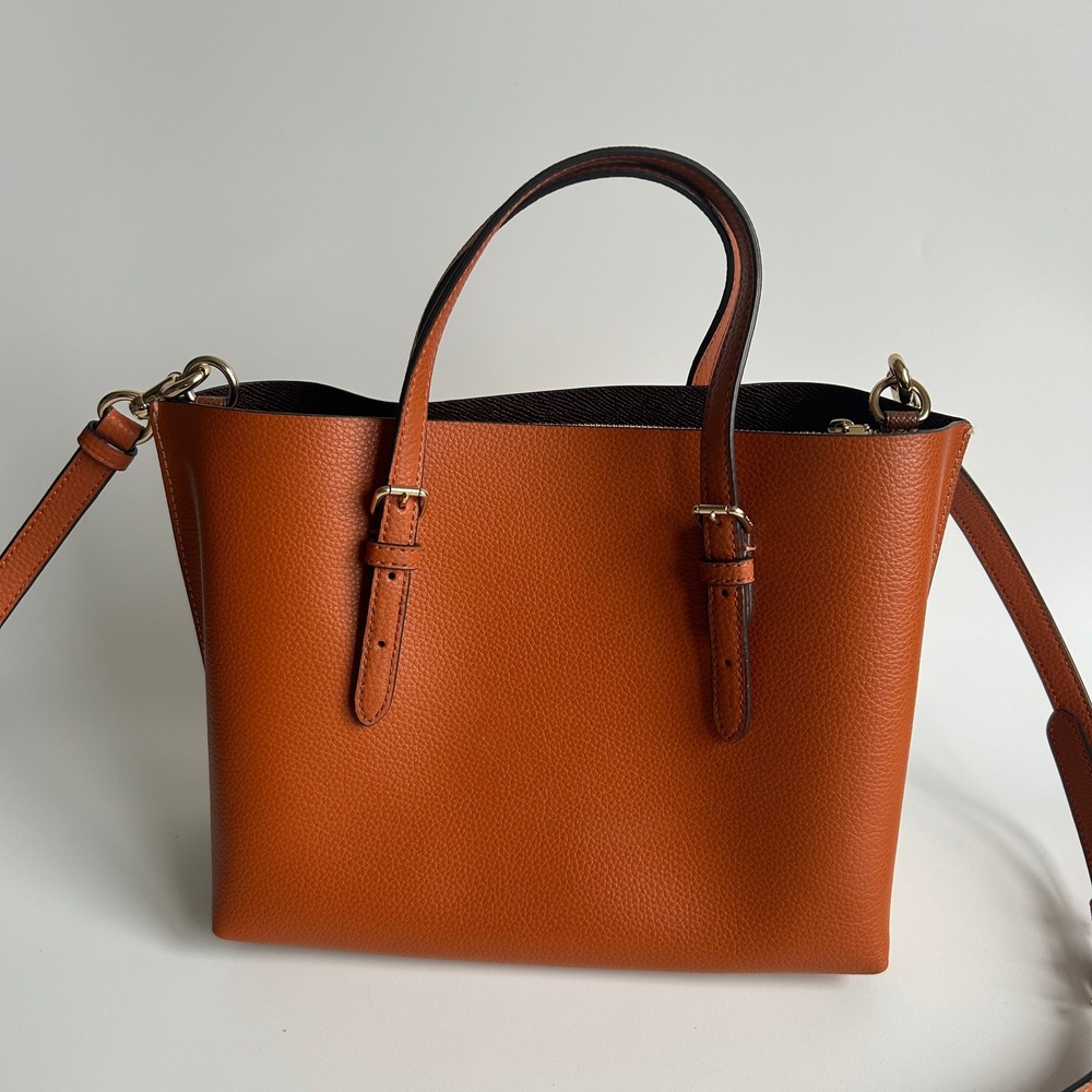 Coach Mollie Tote 25 Canyon Orange Pebbled Leather Shoulder Bag Excellent - Picture 3 of 13